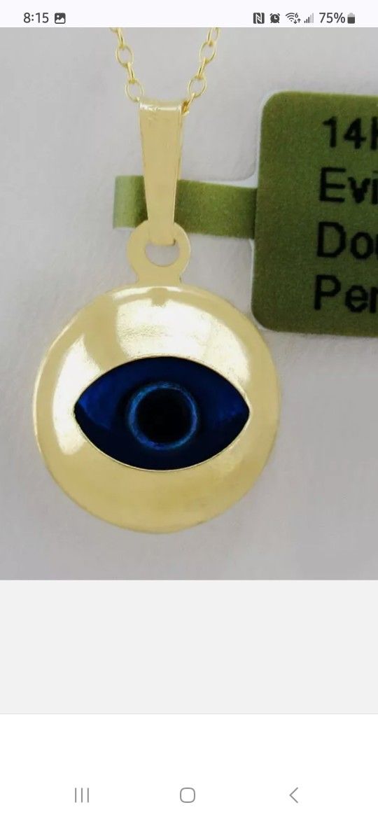14 Kt EVIL EYE DOUBLE.SIDED PENDANT NWT