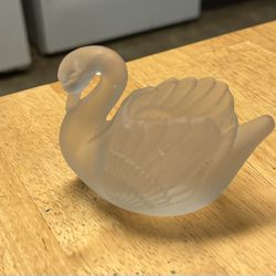 Frosted Glass Swan Jewelry Or Trinket Holder 
