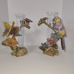Cloisonne Style Bud Vase Parrot And Butterfly