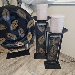 Decorative large plate with matching candle set