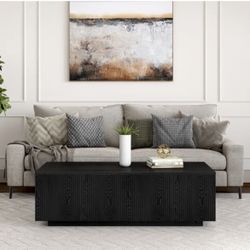 Wade Logan Reyes Coffee Table With Black Fluted Sides - New In Box