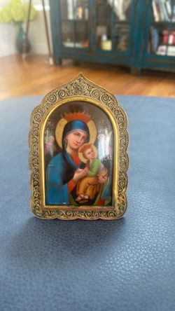 Antique early 1900’s Catholic / Orthodox hand painted icon of Our Lady of Perpetual Help