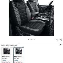 Dodge Ram 1(contact info removed)-2024 Pickup Truck Crew Double Cab Quad Cab Leather Seat Covers(Curved Bench,Black & Grey,2 Front)
