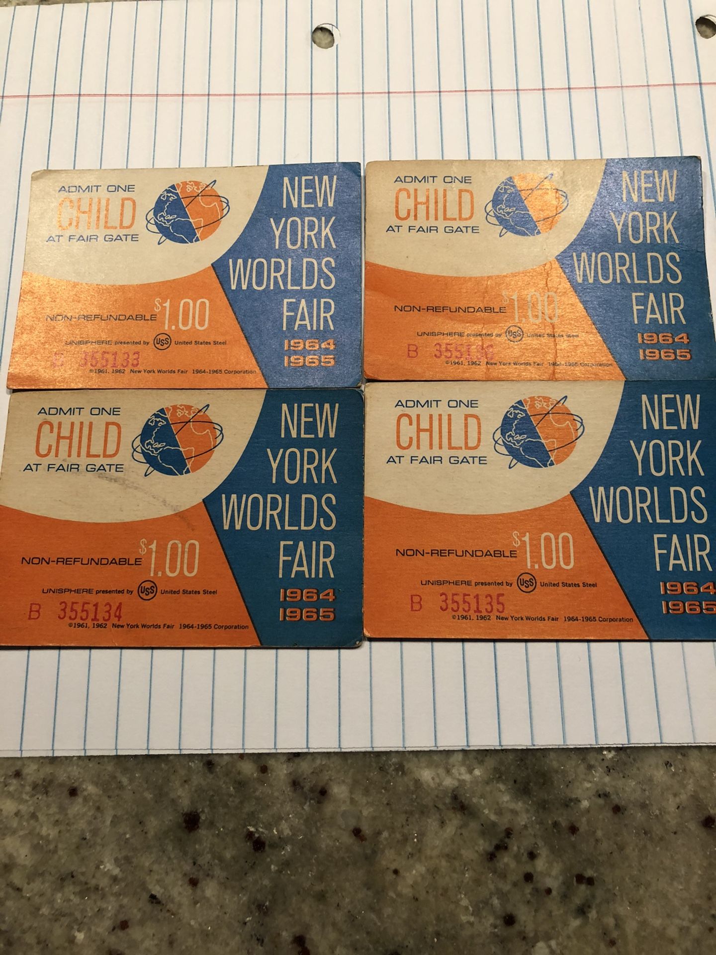 4 1964 1965 New York Worlds Fair Childs Admissions Pass Entrance Ticket