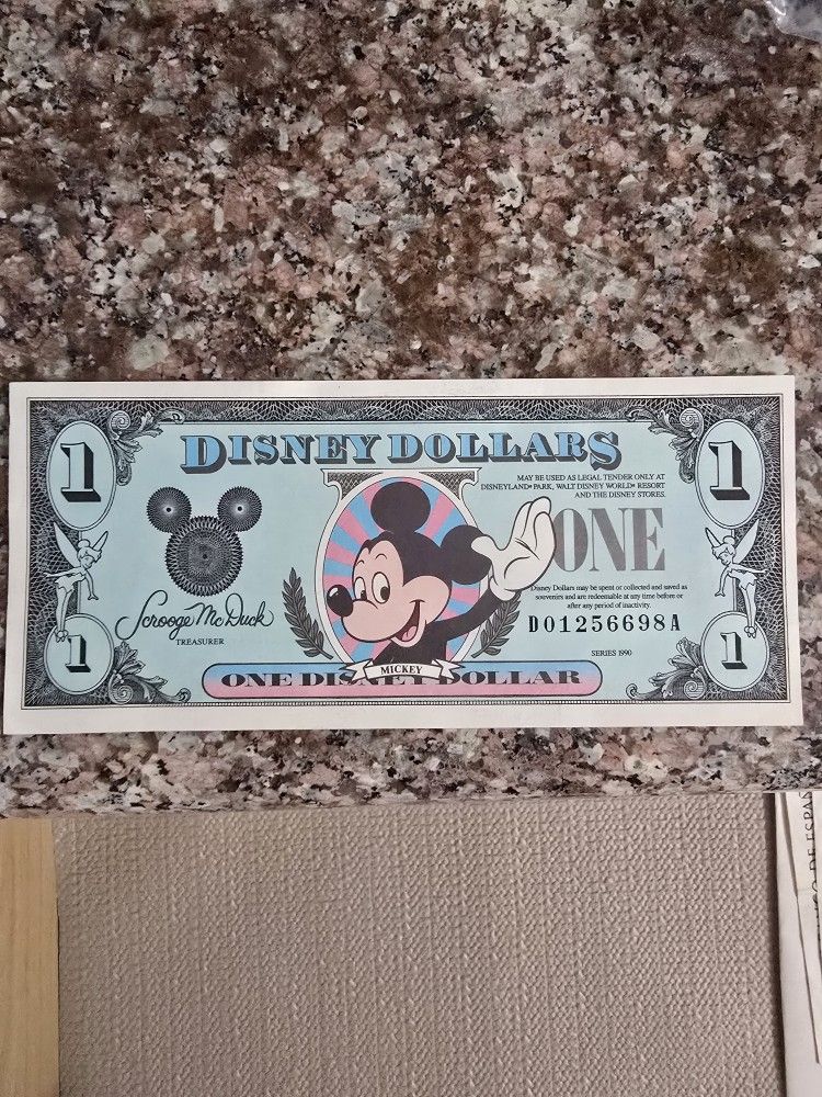 Vintage 1990 Disney Mickey Mouse $1 Bill