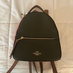 Coach Jordyn Multi Color Back Pack / Purse Dark Green & Pink