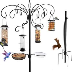 Bird Feeding Station with 89'' 12-Hook, Metal Multi-Feeder Poles Kit 5-Prong Base Stand for Attracting Wild Birds w/ 4 Bird Feeders,Bird Bath,Mesh Tra