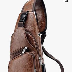 Men's Sling Bag, Business Leather Shoulder Backpacks Campus Travel Crossbody Bag with USB Charging Port