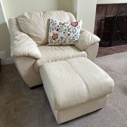 Italian Leather Chair and Ottomon