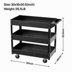 New In Box 30x16x30.5 Inch Tall 3 Tiers Utility Tool Maintenance Push Cart Dolly For Garage Warehouse Mechanic Shop 