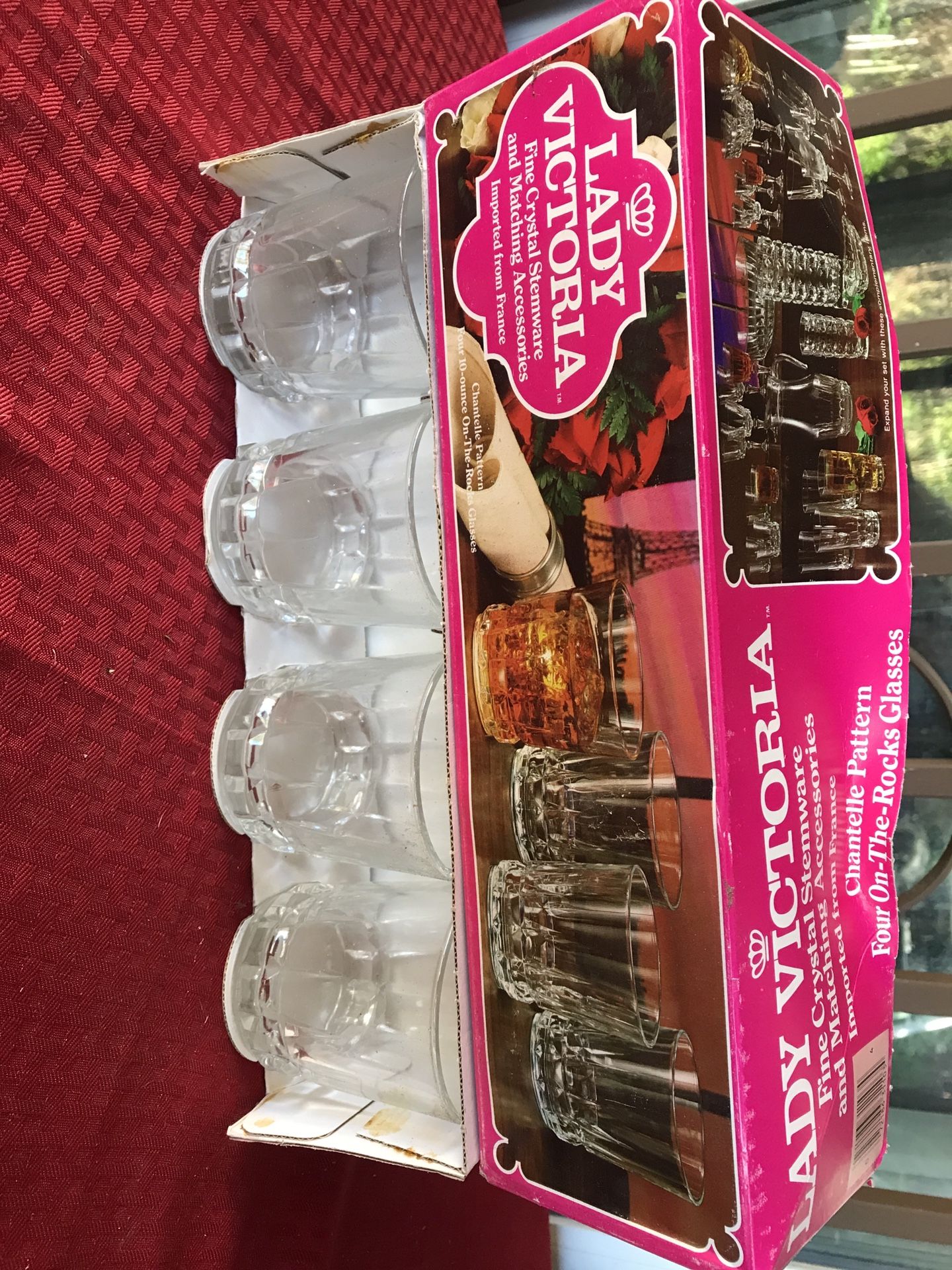 Lady Victoria crystal stemware Chantelle 4 on the rocks glasses France NOS