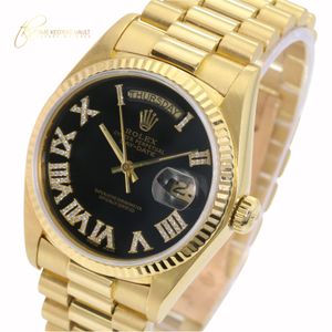 Photo Rolex Watch Day-Date 18038 18K Yellow Gold Black Dial Diamond-Set Roman