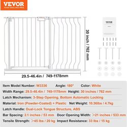29.5-46" Extra Wide Baby Gate for Stairs, Auto Close Dog Gate for The House, Easy Install Pressure Mounted Pet Gates for Doorways, Easy Walk Thru Wide