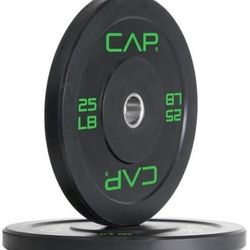 New 25 LB Pair (2) Cap Barbell 2" Olympic Bumper Plates  with Steel Hub, 100% Virgin Rubber