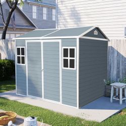 Gray Resin Patio Tool Shed 8x6 ft: Outdoor, Waterproof, for Garden & Backyard [NEW] **Assembly Req** 