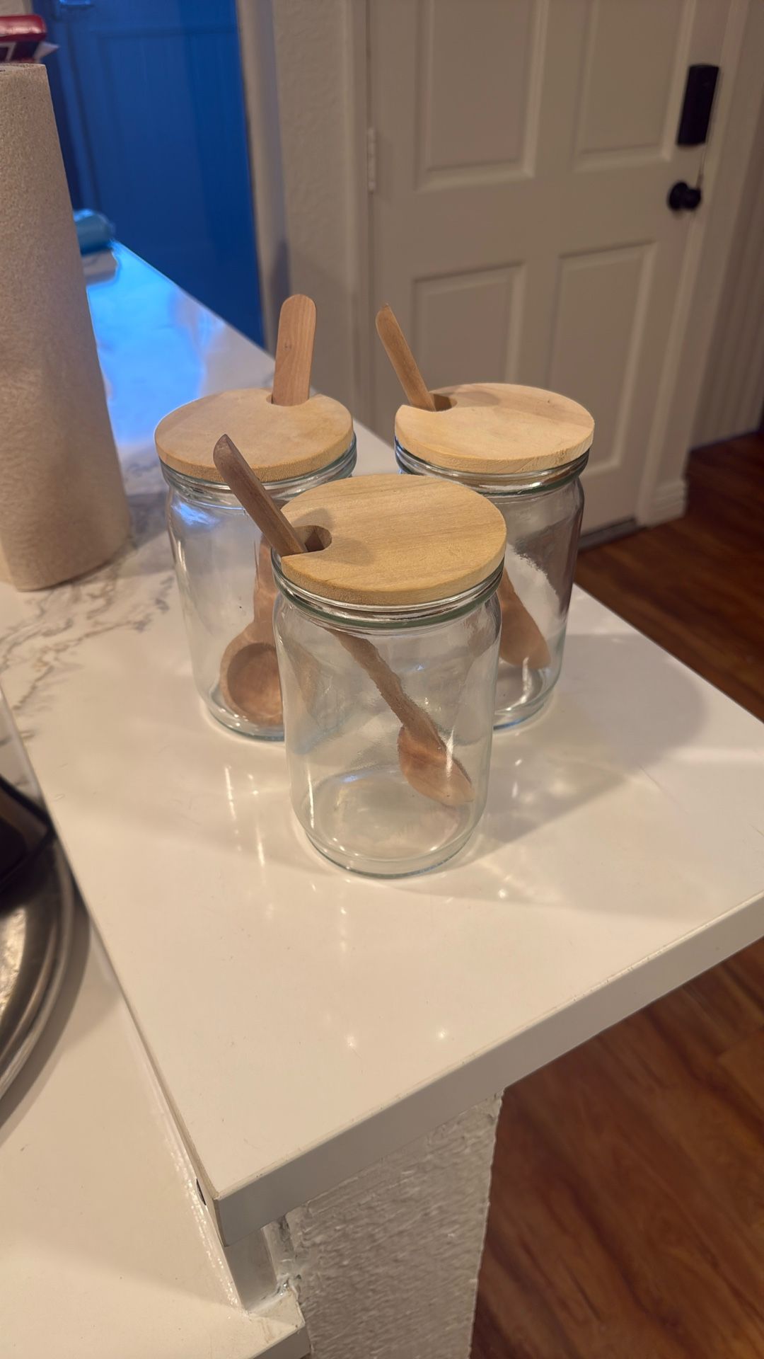 Glass Jars with wooden lid and spoon
