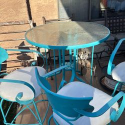 Metal Table & 3 Cushioned Chairs