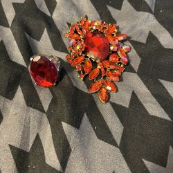 Red Broach And Red Ring