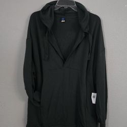 Old Navy Dark Forest Green V Neck Pullover Fleece Hoodie Casual Athleisure Women