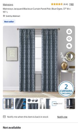 Mainstays Jacquard Blackout Curtain Panel Pair, Blue Ogee, 37" W x 95” L