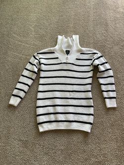 Derek Heart Women’s Sweater Sz M White/Black Striped Mock Neck 1/4 Zip