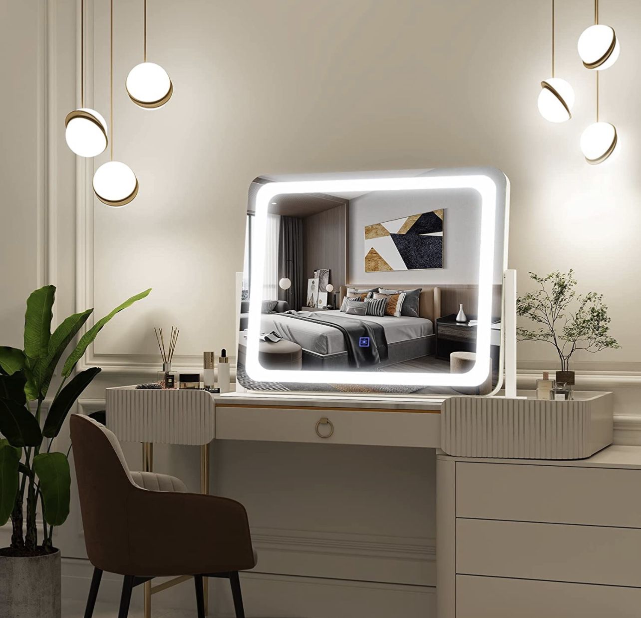 Vanity Mirror with Lights 22"x19" - LED Lighted Makeup Mirror, Large Makeup Mirror with Lights, Touch Screen with 3-Color Lighting, 5X Magnification, 