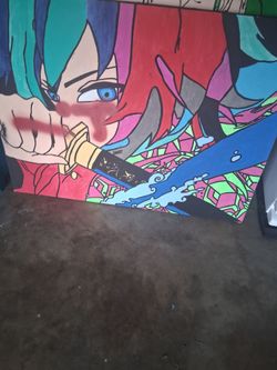 Large Anime-Style Painted Canvas Art