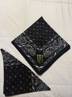 Monster Energy brand bandana Monster Energy Drink Black Paisley Bandana Lot of 2