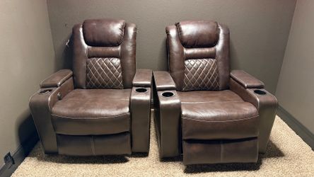 NEW Unused 34.6” Faux Leather Home Theater Power Recliners with Cup Holders (Set of 6)