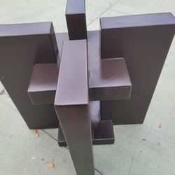 Mesa Base Imitacion Madera Y Vidrio Rectangular