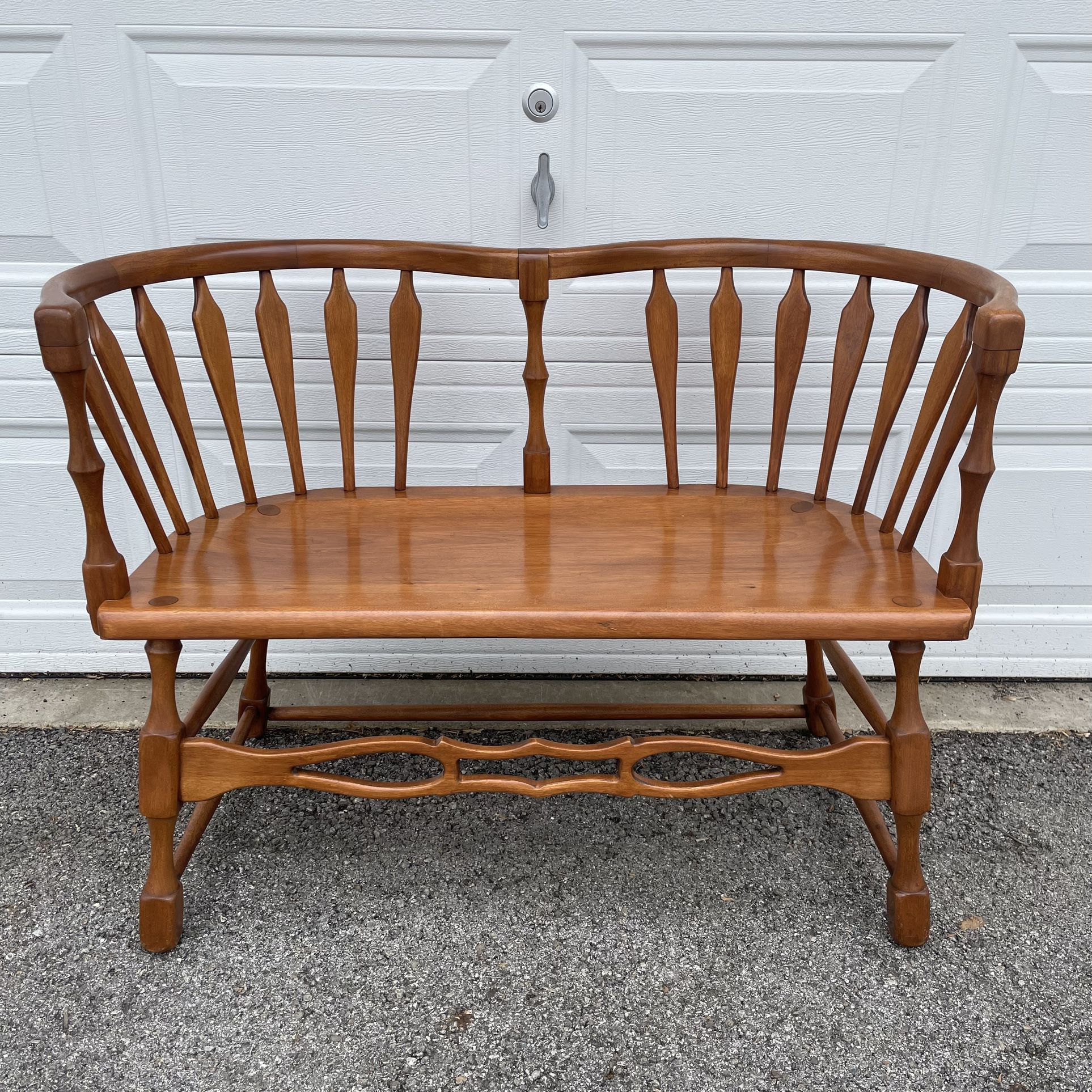 Vintage Solid Maple Wood Loveseat Bench Chair 