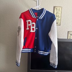 Red blue and white jacket