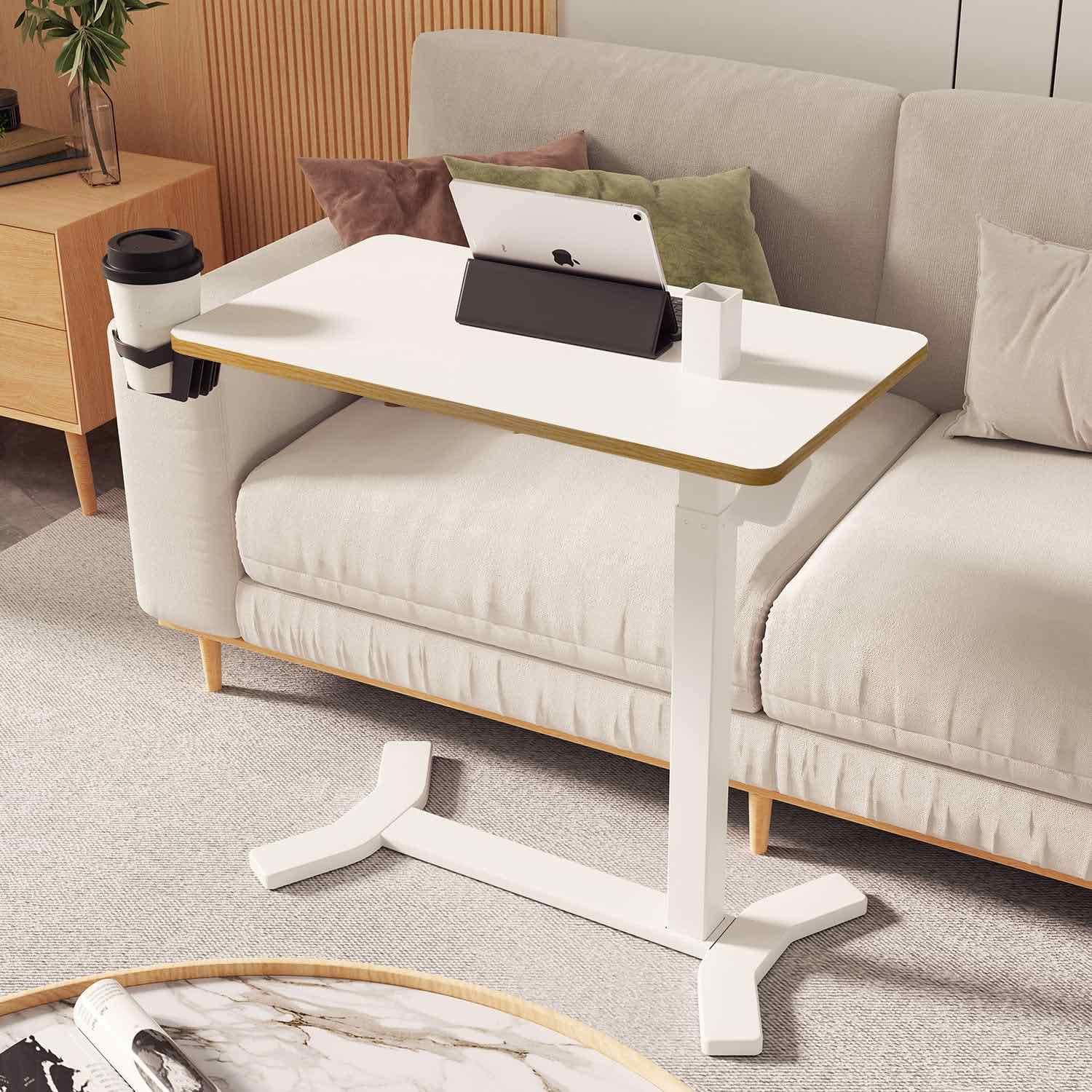 Adjustable Overbed Bedside Table with Hidden Casters