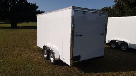 White Enclosed Cargo Trailer Tandem Axle 7 X 14 Ta Chrome Package