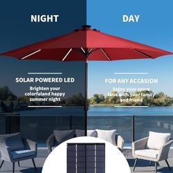 Solar Patio Umbrella w/ Lights Tilt Parasol Umbrella 10 ft 8-Rib,