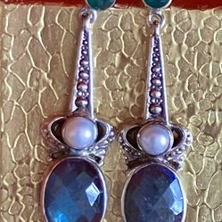 NICKY BUTLER MOONSTONE EMERALD GEMSTONE PEARL EARRING ‼️ See HIGE COLLECTION Of DESIGNER items Here ‼️ Price Is FIRM ‼️