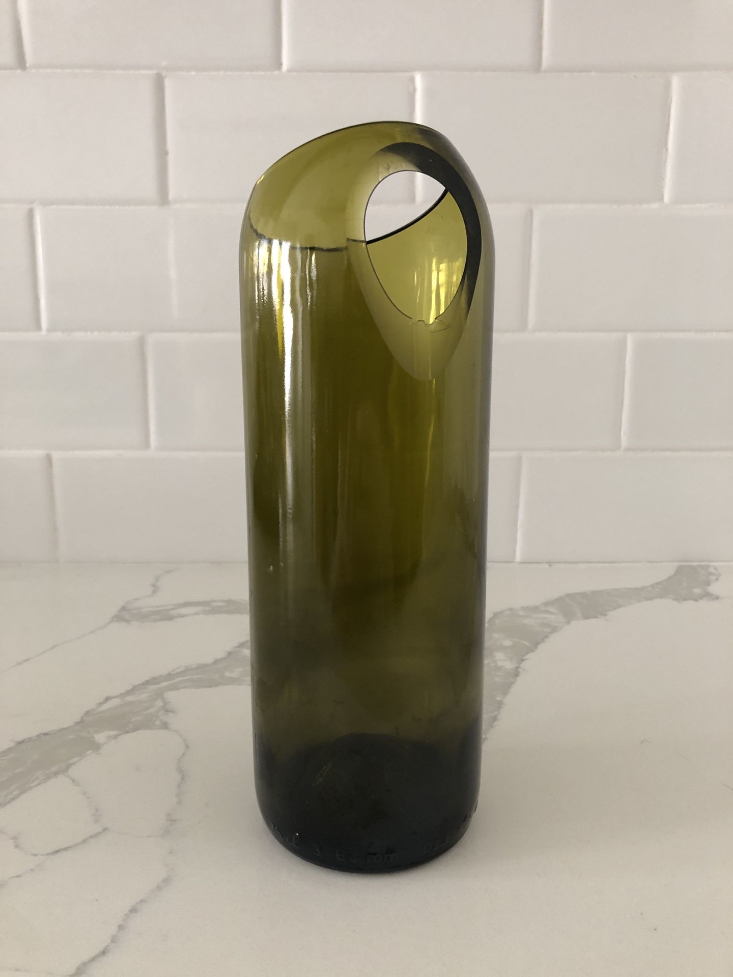 Modern Designer Artecnica Transglass Two Hole Decorative Recycled Green Bottle Glass Vase
