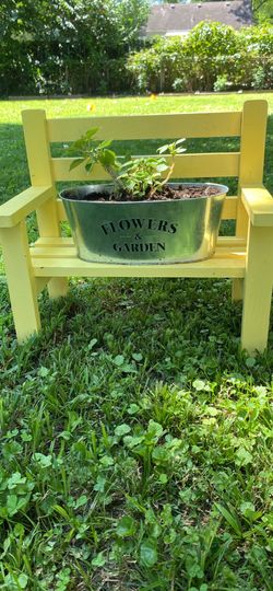 Handmade mini bench with plant