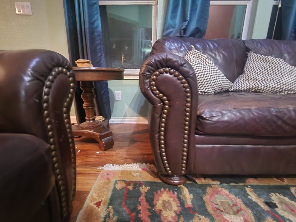 Pure Lether Sofa Set With End Tables