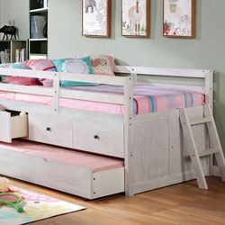 Anitta Collection Twin size Loft bed- Available in 2 colors- Trundle Included- Three storage drawers Now  On Sale Now 798.00 Mattresses Not Included. 