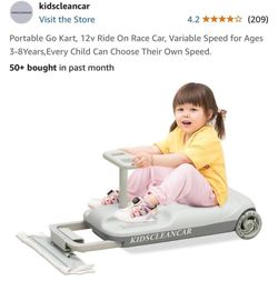 KIDSCLEANCAR Portable Go Kart, 12v Ride On Race Car, Variable Speed Ages 3-8 Years New In Box