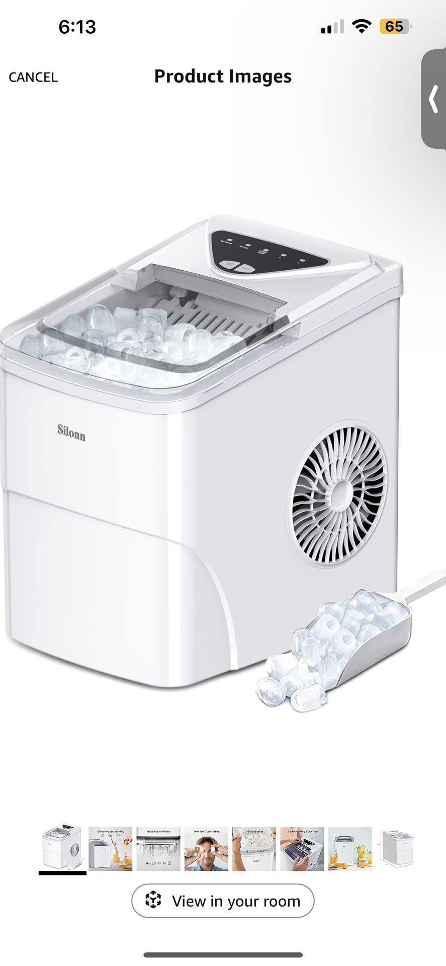 Silonn Ice Makers Countertop, 9 Bullet Ice Cubes Ready in 6 Minutes, 26lbs in 24Hrs Portable Ice Maker Machine Self-Cleaning, 2 Sizes of Bullet-Shaped