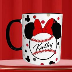 Minnie Mouse Baseball Ears Personalized Name.Tea Mug Kids Mug ,Tea Mug Mom Mug Great for Office Part Gift,