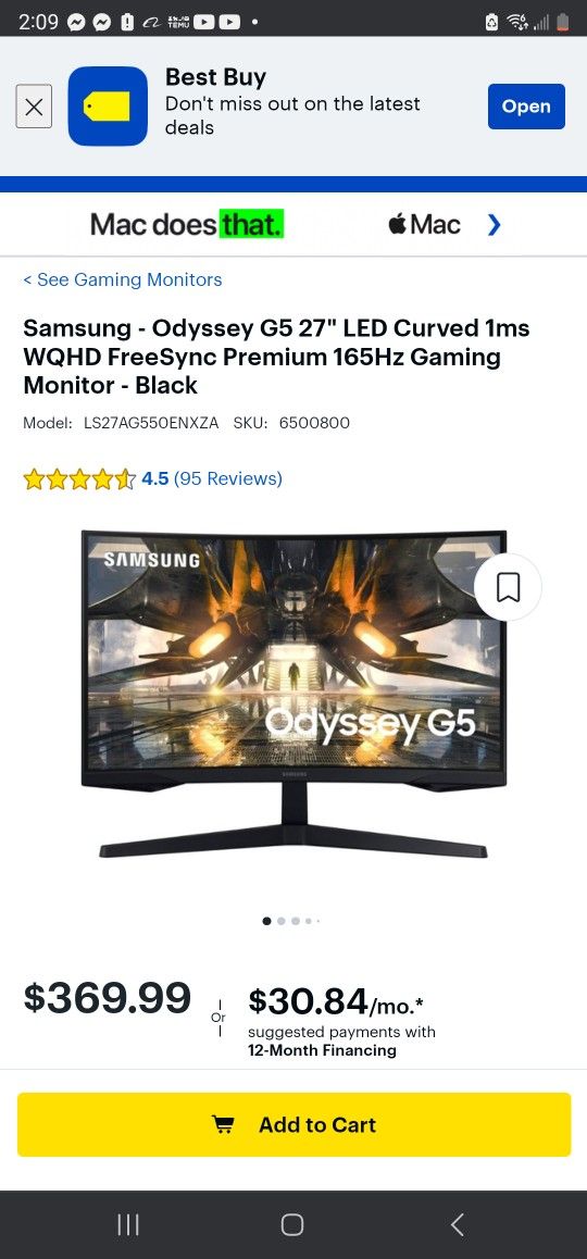 SAMSUNG G5 27 INCH 165HZ 1440p GAMING MONITOR