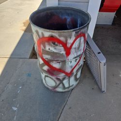 Old School Metal Barrel Garbage Can