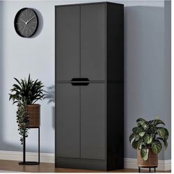 71" Tall Kitchen Pantry Cabinet with 4 Doors, Black,Pantry Storage Cabinet with Adjustable Shelves,