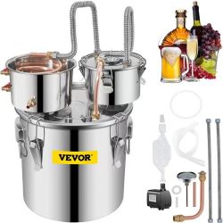 9#Moonshine Still Stainless Steel Water Alcohol Distiller Copper Tube With Circulating Pump Home Brewing Kit Build-in Thermometer for DIY Whisky Wine 