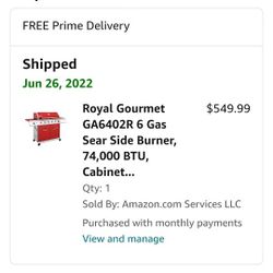 Royal Gourmet GA6402R 6 Gas Sear Side Burner, 74,000 BTU, Cabinet Style BBQ Liquid Propane Outdoor Grilling and Backyard Cooking, Red