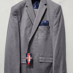 Soul of London Mens Gray Slim Fit 2 Piece Suit, 50R Jacket, 43R pants