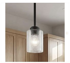 KICHLER Winslow 1-Light Black Mini Pendant Light with Clear Seeded Glass Light Fixture 